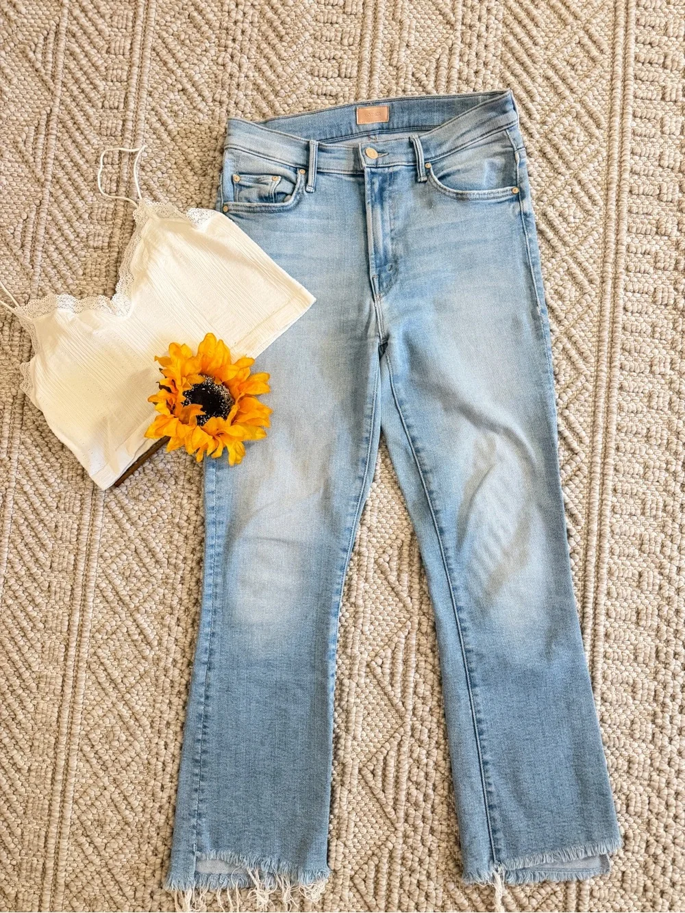 MOTHER Light Blue Ankle Crop High-Rise Jeans